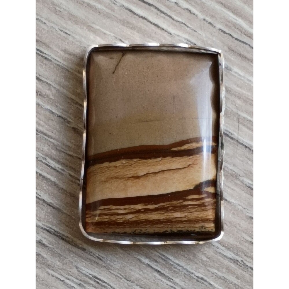African Queen Picture Jasper Gemstone Pendant Silver Old Stock Unfinished